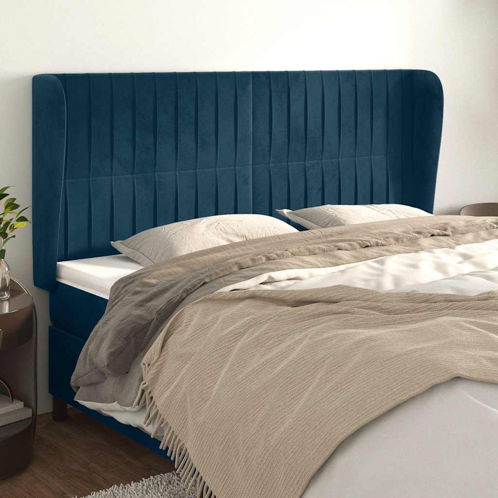 sengegavl med kanter 203x23x118/128 cm fløjl mørkeblå