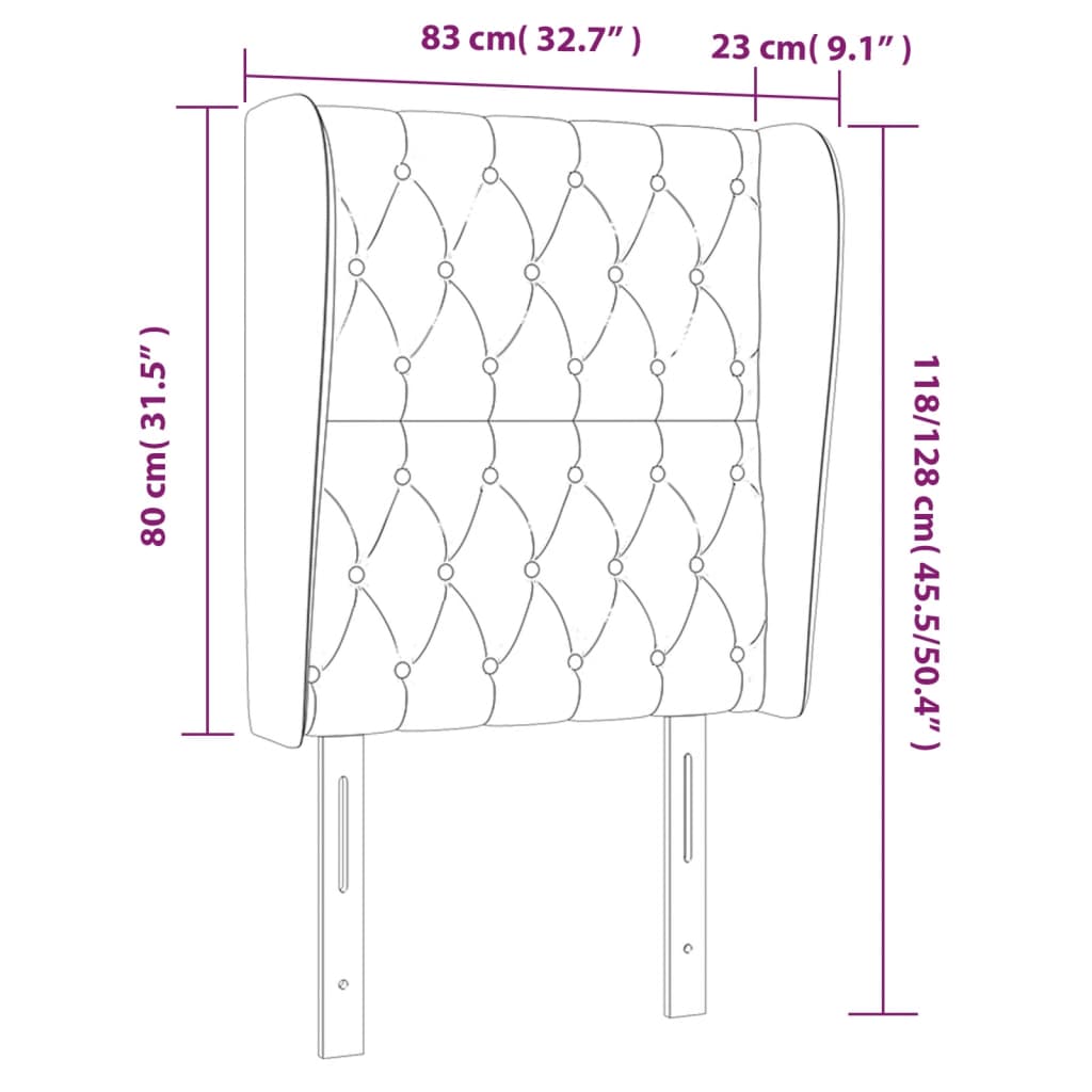 sengegavl med kanter 83x23x118/128 cm stof lysegrå