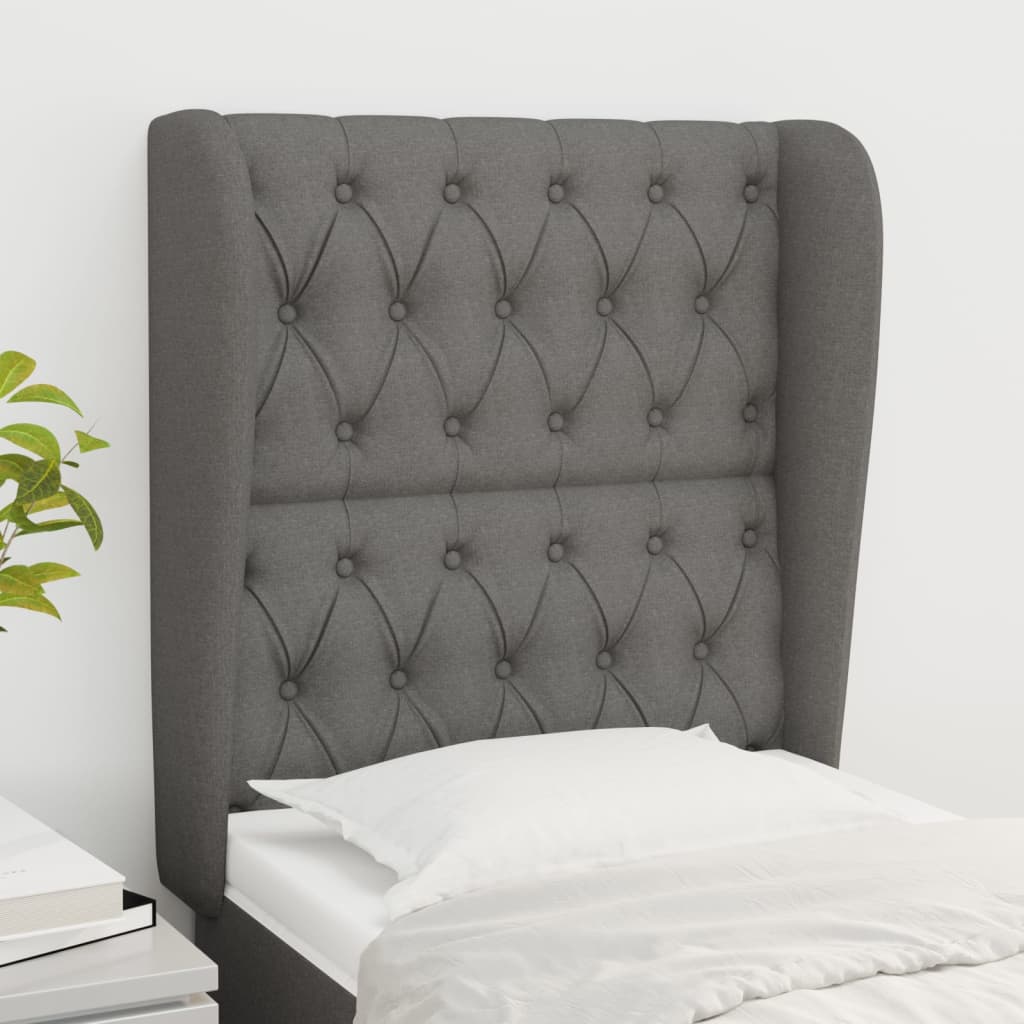 sengegavl med kanter 83x23x118/128 cm stof mørkegrå