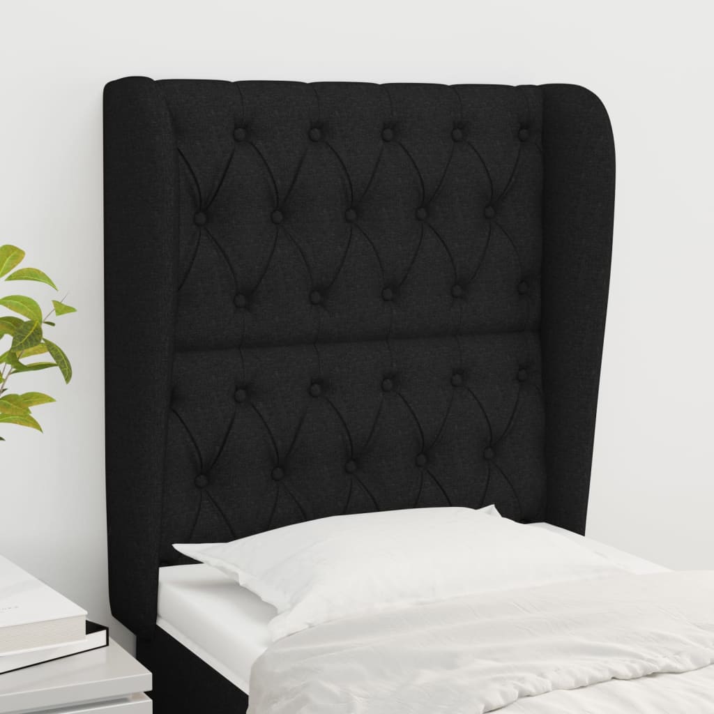 sengegavl med kanter 83x23x118/128 cm stof sort