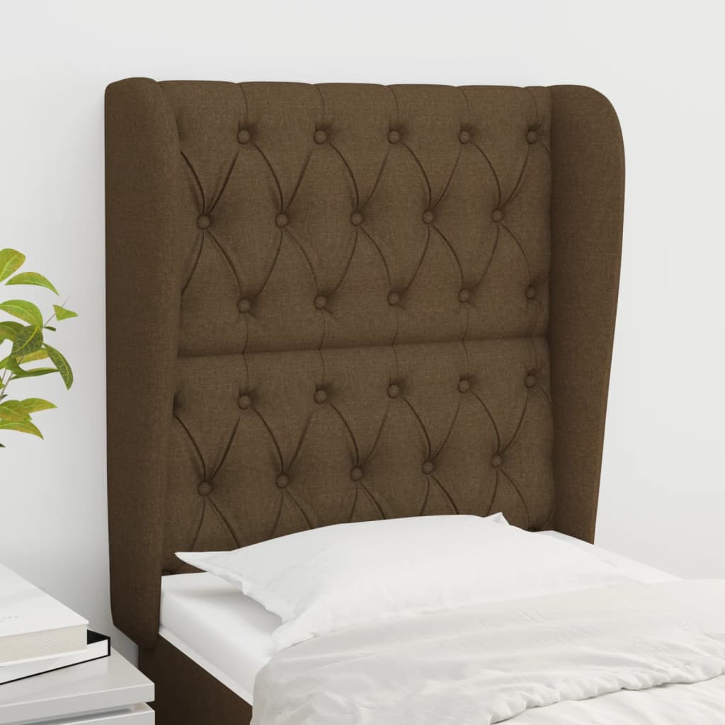 sengegavl med kanter 83x23x118/128 cm stof mørkebrun