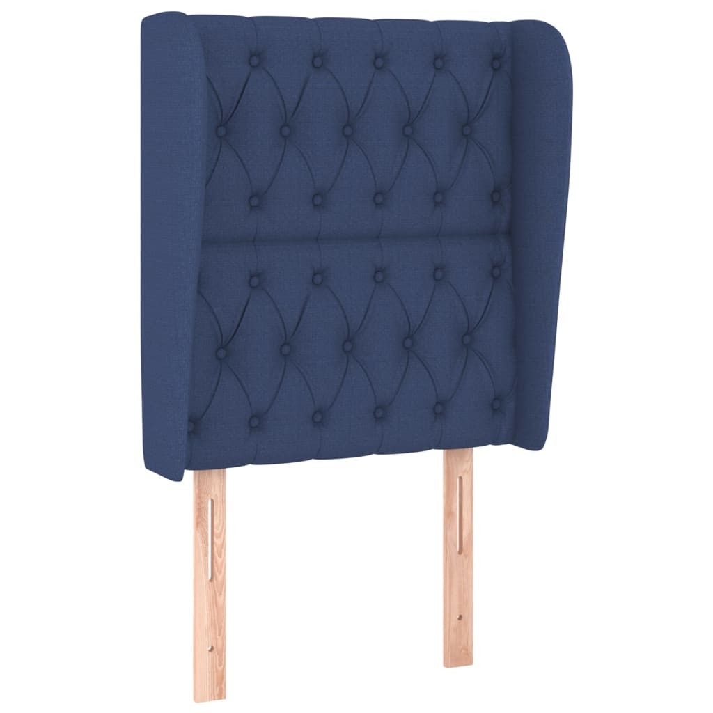 sengegavl med kanter 83x23x118/128 cm stof blå