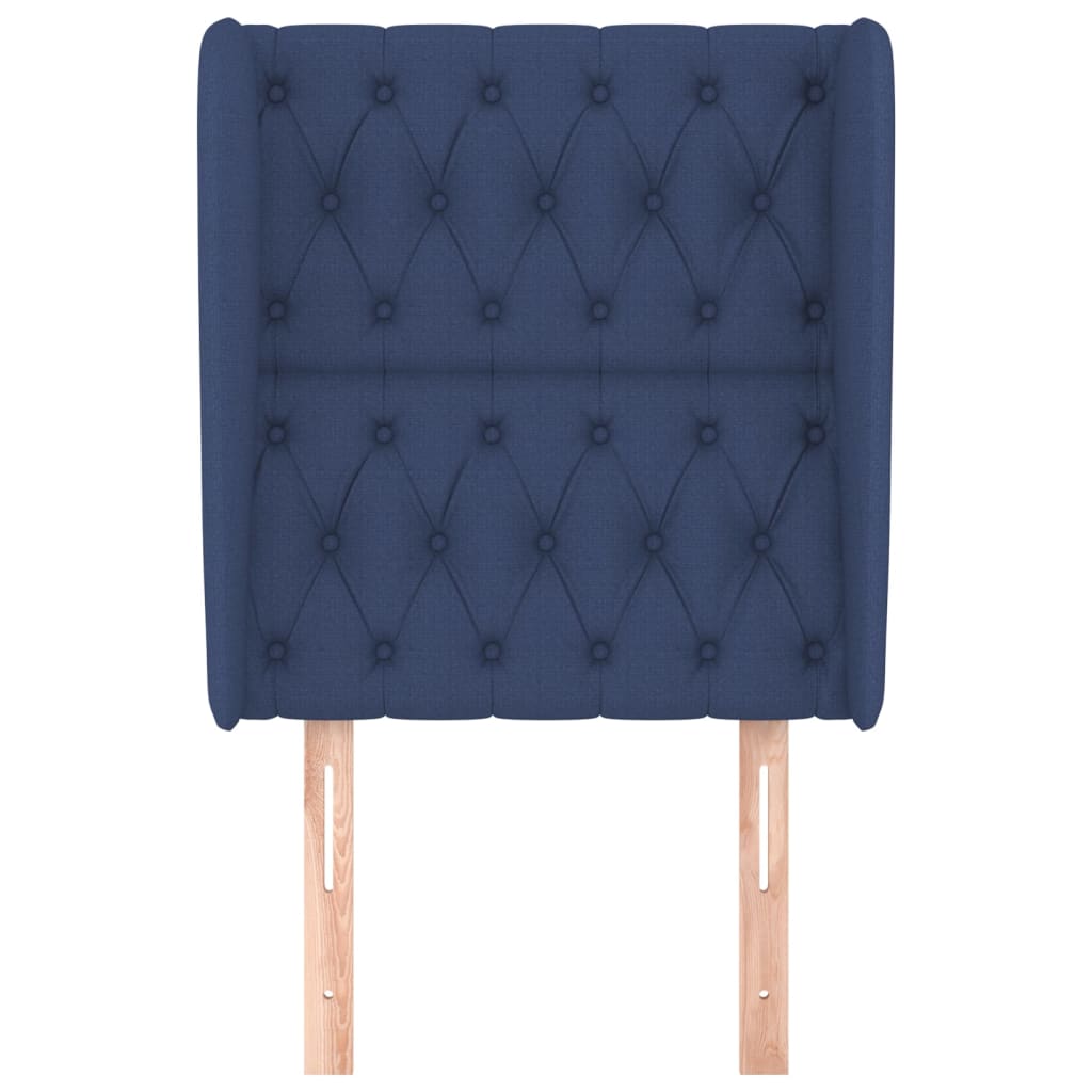 sengegavl med kanter 83x23x118/128 cm stof blå