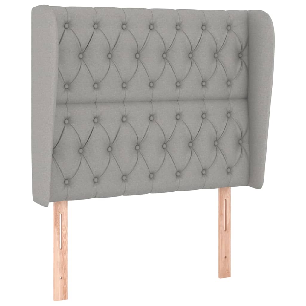 sengegavl med kanter 93x23x118/128 cm stof lysegrå