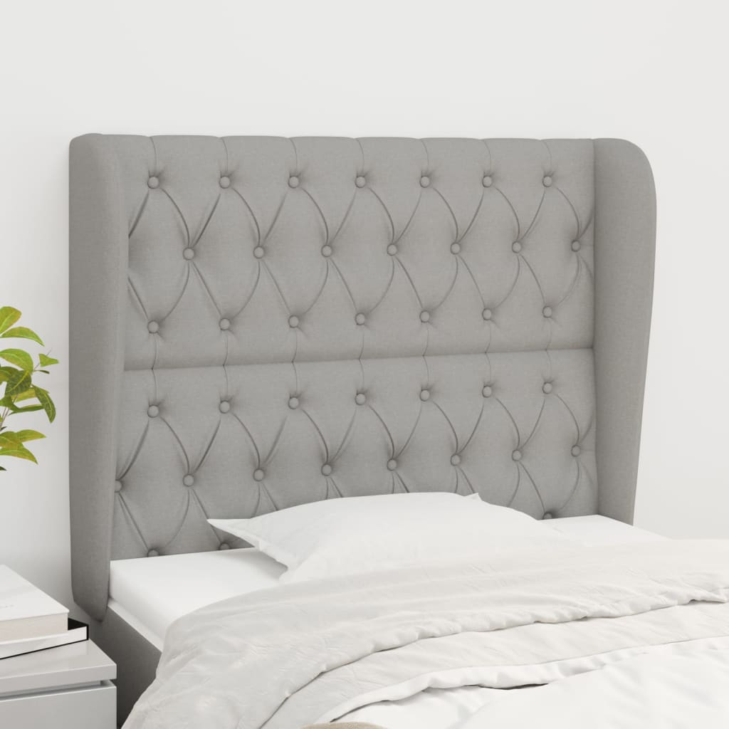 sengegavl med kanter 93x23x118/128 cm stof lysegrå