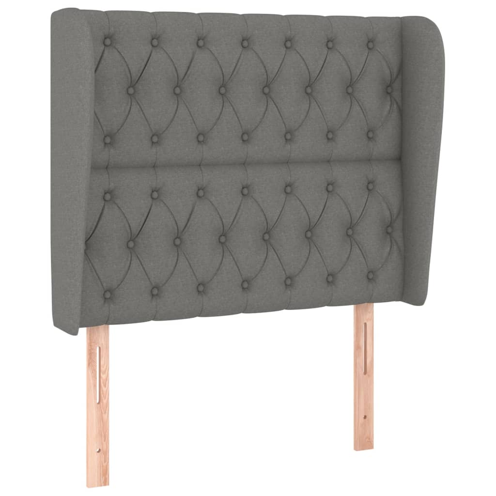 sengegavl med kanter 93x23x118/128 cm stof mørkegrå