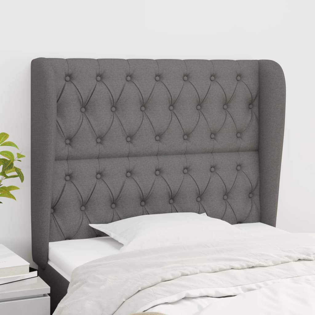 sengegavl med kanter 93x23x118/128 cm stof mørkegrå