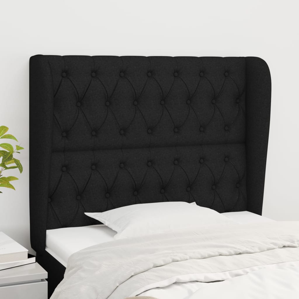 sengegavl med kanter 93x23x118/128 cm stof sort