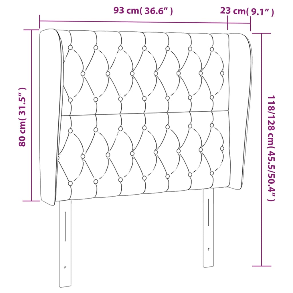 sengegavl med kanter 93x23x118/128 cm stof gråbrun