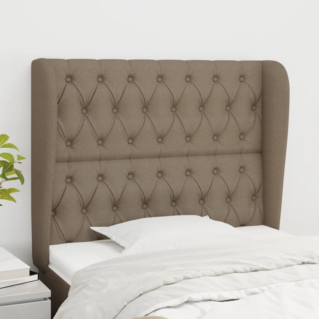 sengegavl med kanter 93x23x118/128 cm stof gråbrun