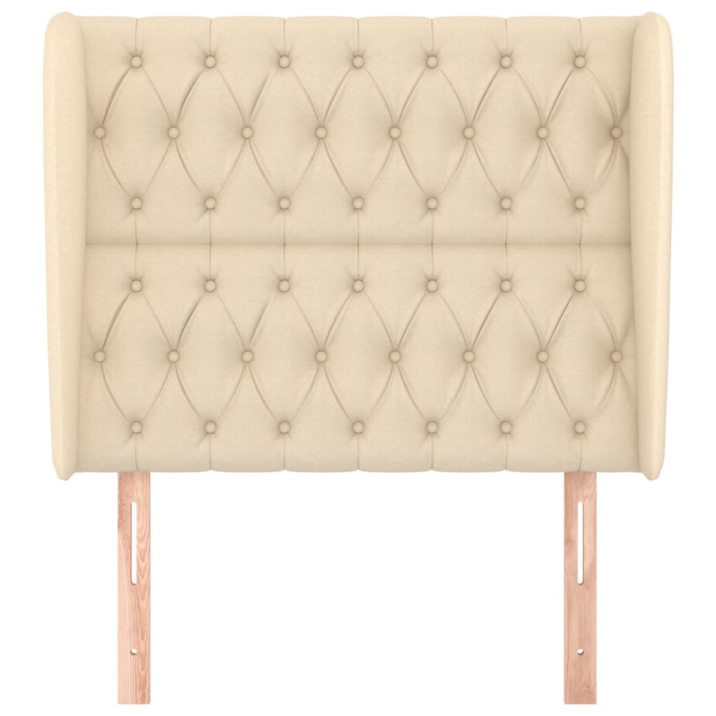 sengegavl med kanter 93x23x118/128 cm stof cremefarvet