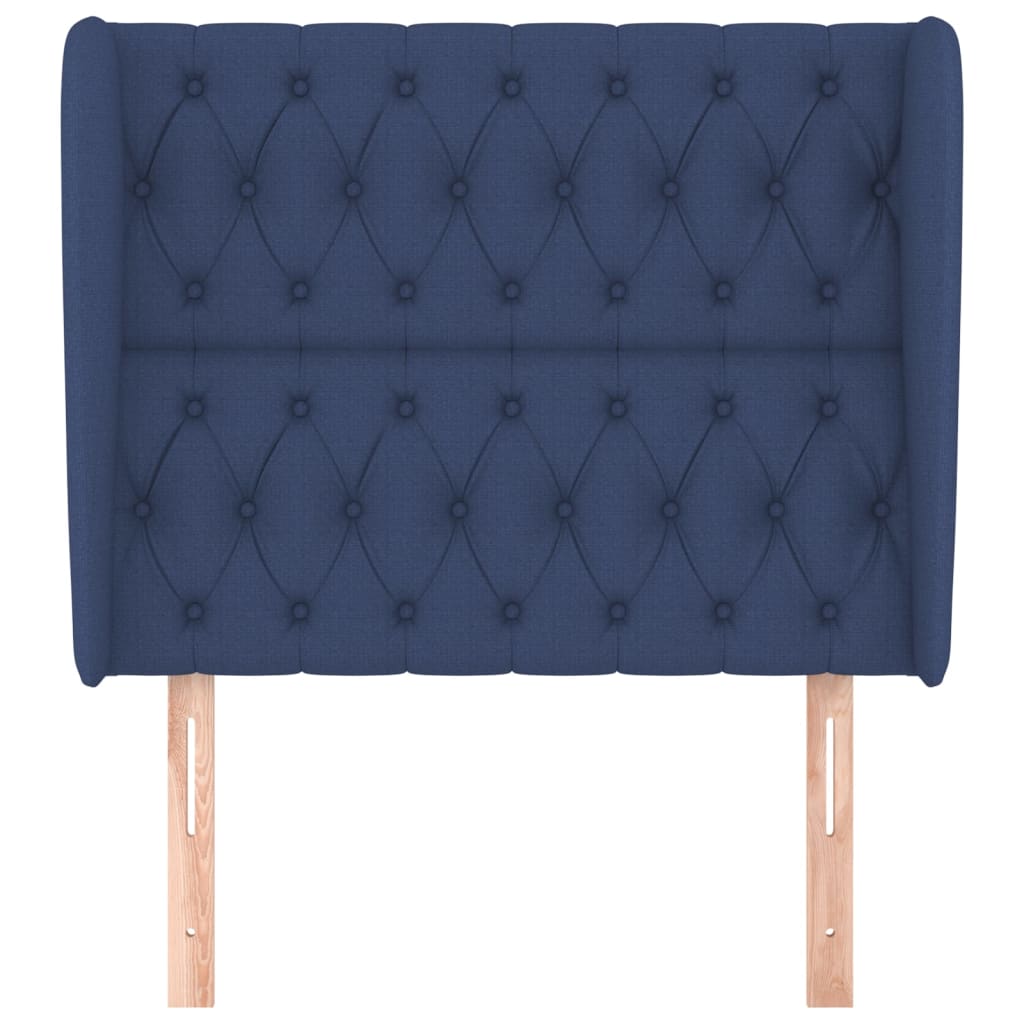 sengegavl med kanter 93x23x118/128 cm stof blå