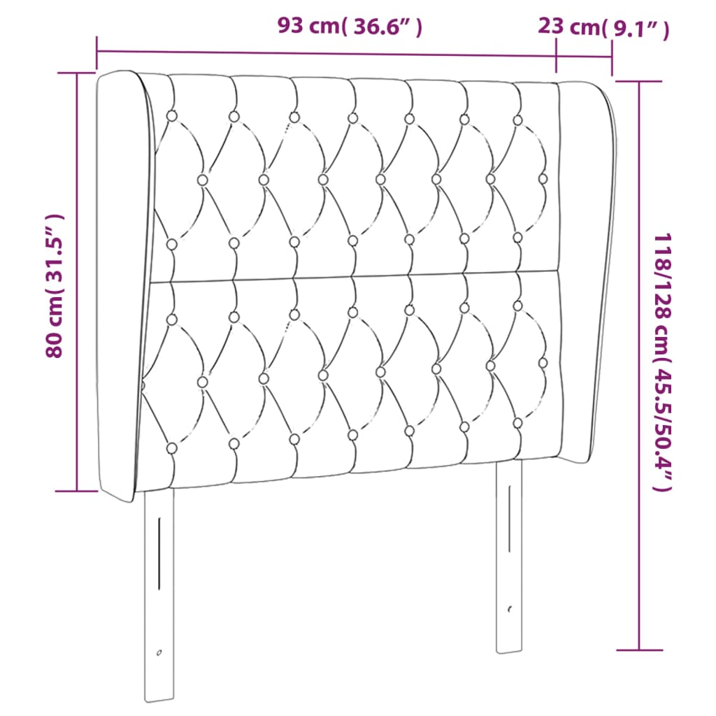 sengegavl med kanter 93x23x118/128 cm stof blå