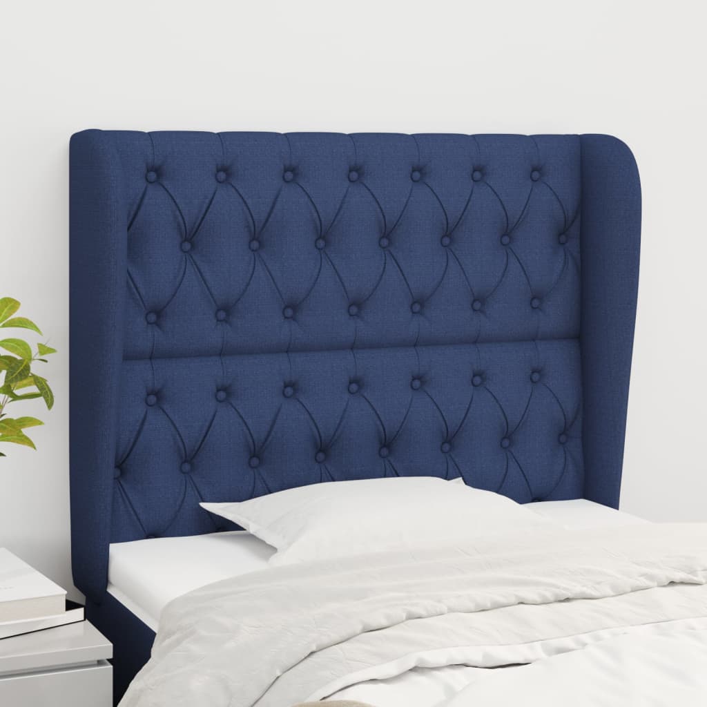 sengegavl med kanter 93x23x118/128 cm stof blå