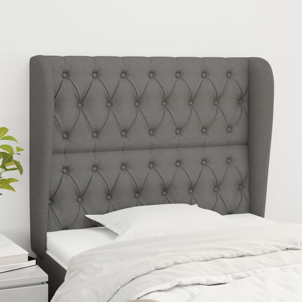 sengegavl med kanter 103x23x118/128 cm stof mørkegrå