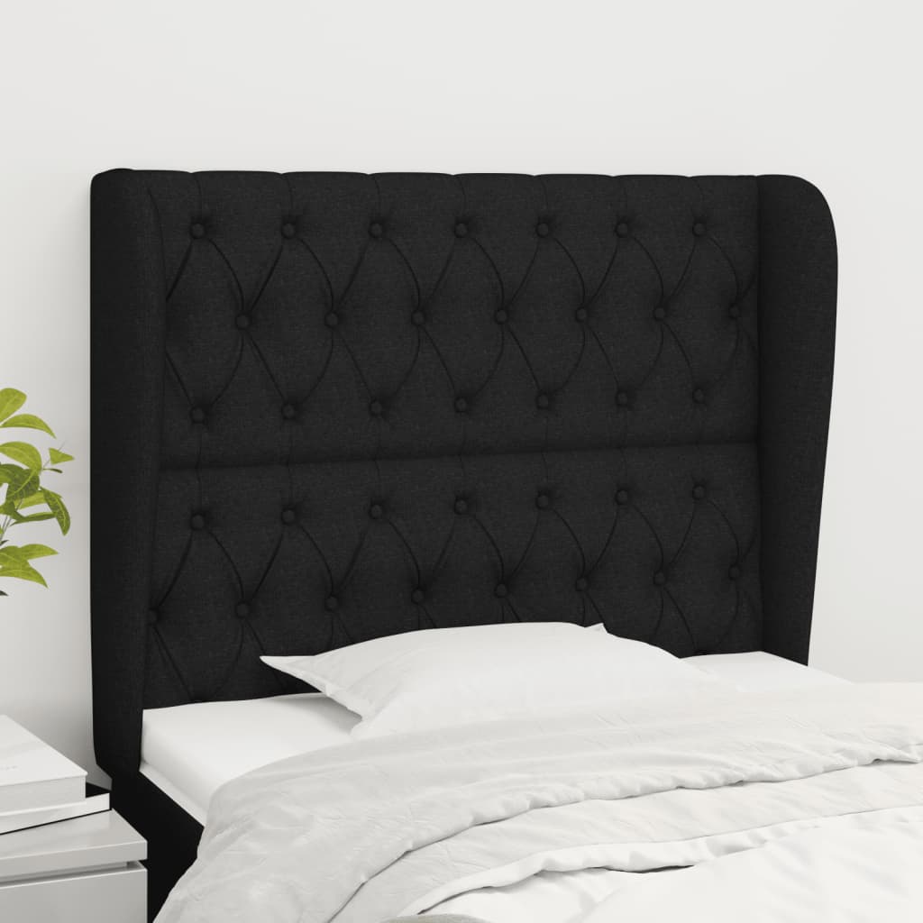 sengegavl med kanter 103x23x118/128 cm stof sort