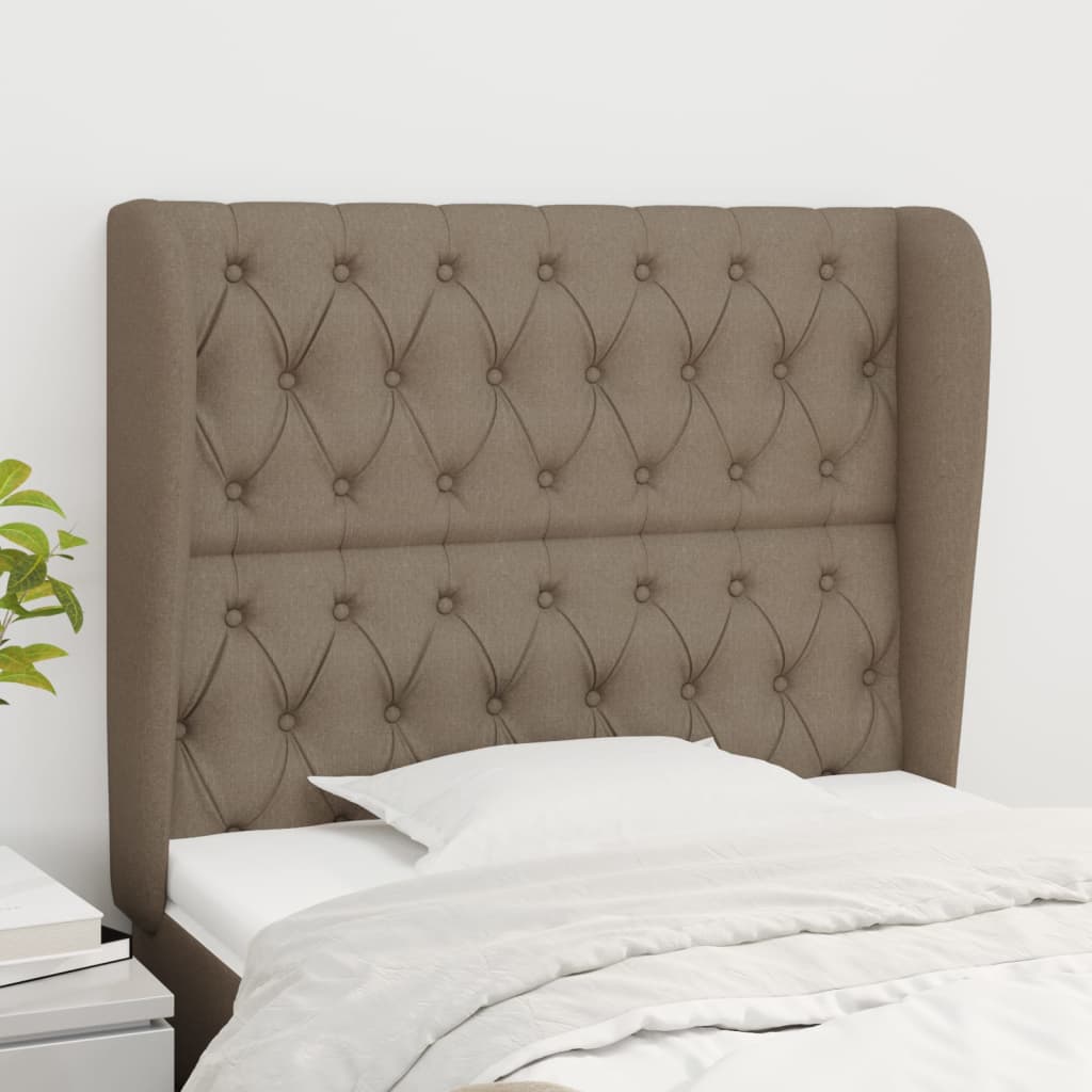 sengegavl med kanter 103x23x118/128 cm stof gråbrun