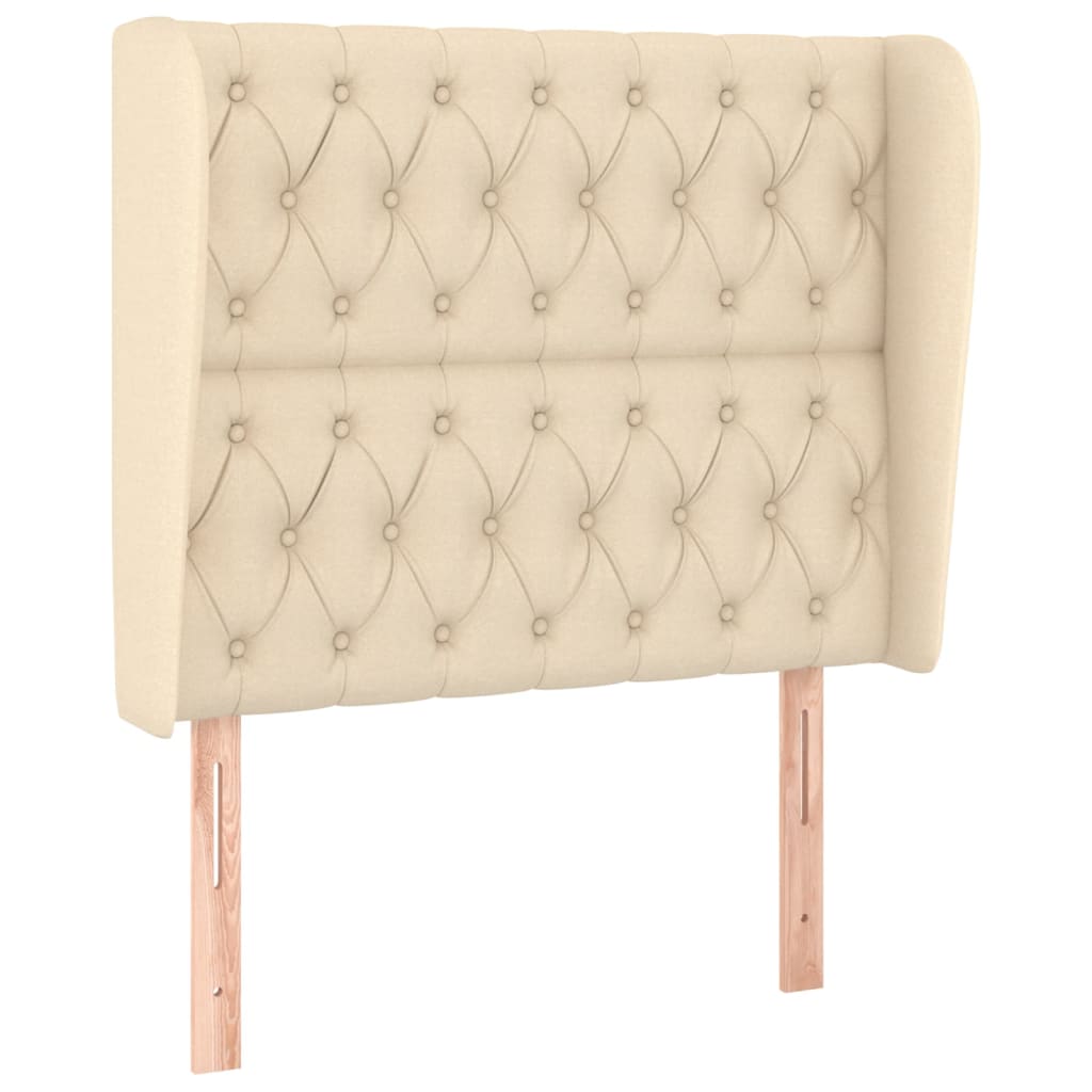 sengegavl med kanter 103x23x118/128 cm stof cremefarvet