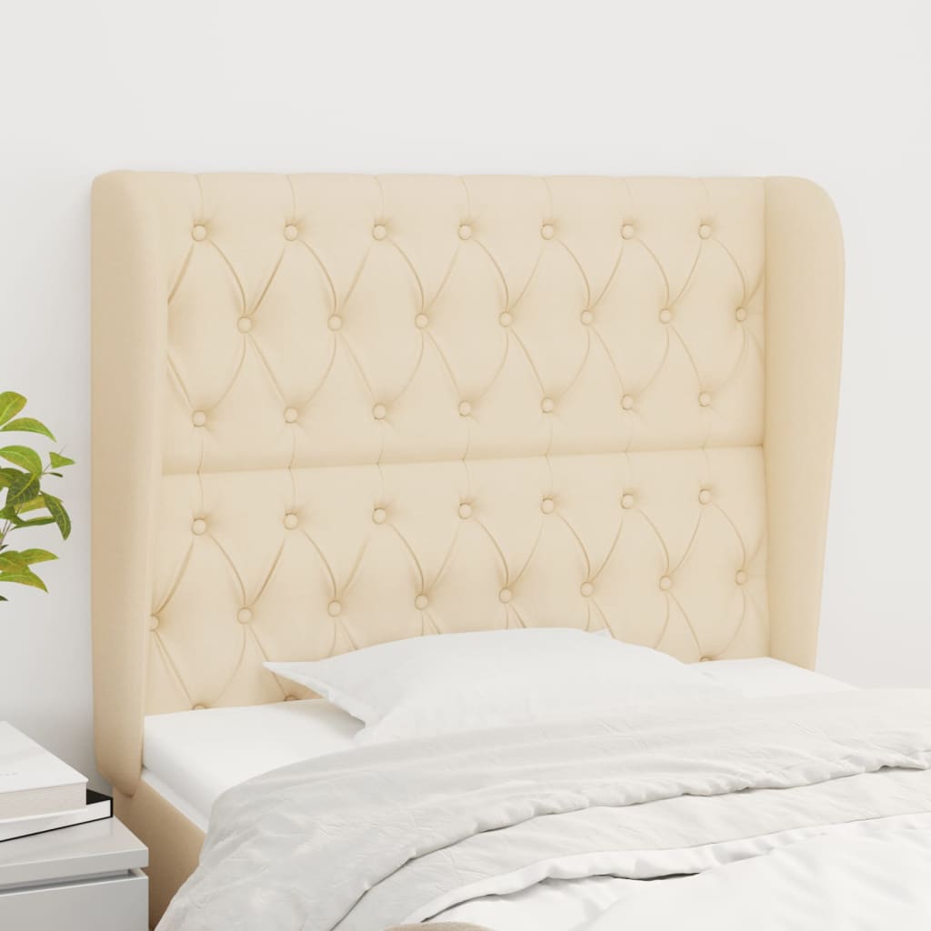 sengegavl med kanter 103x23x118/128 cm stof cremefarvet