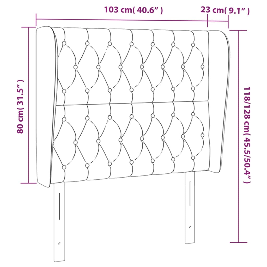 sengegavl med kanter 103x23x118/128 cm stof blå