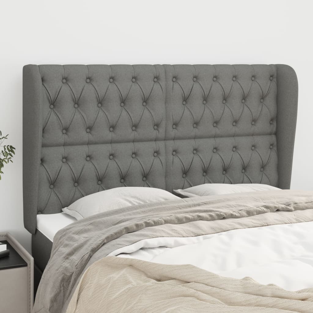 sengegavl med kanter 163x23x118/128 cm stof mørkegrå