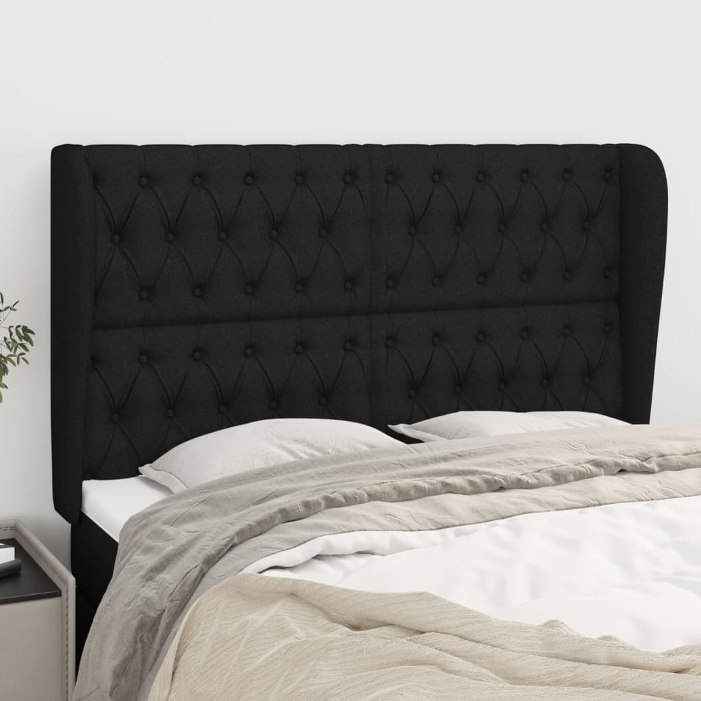 sengegavl med kanter 163x23x118/128 cm stof sort