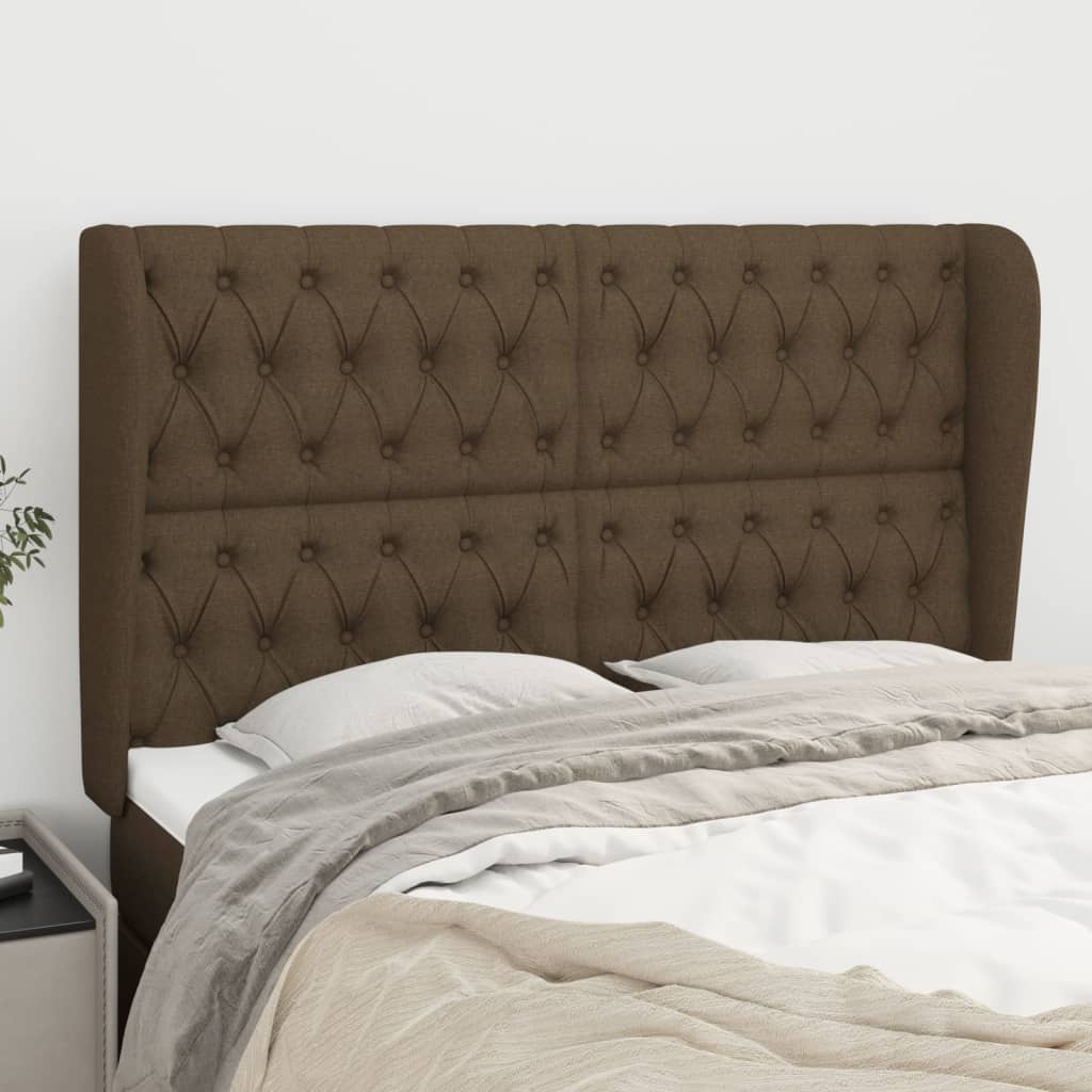 sengegavl med kanter 163x23x118/128 cm stof mørkebrun