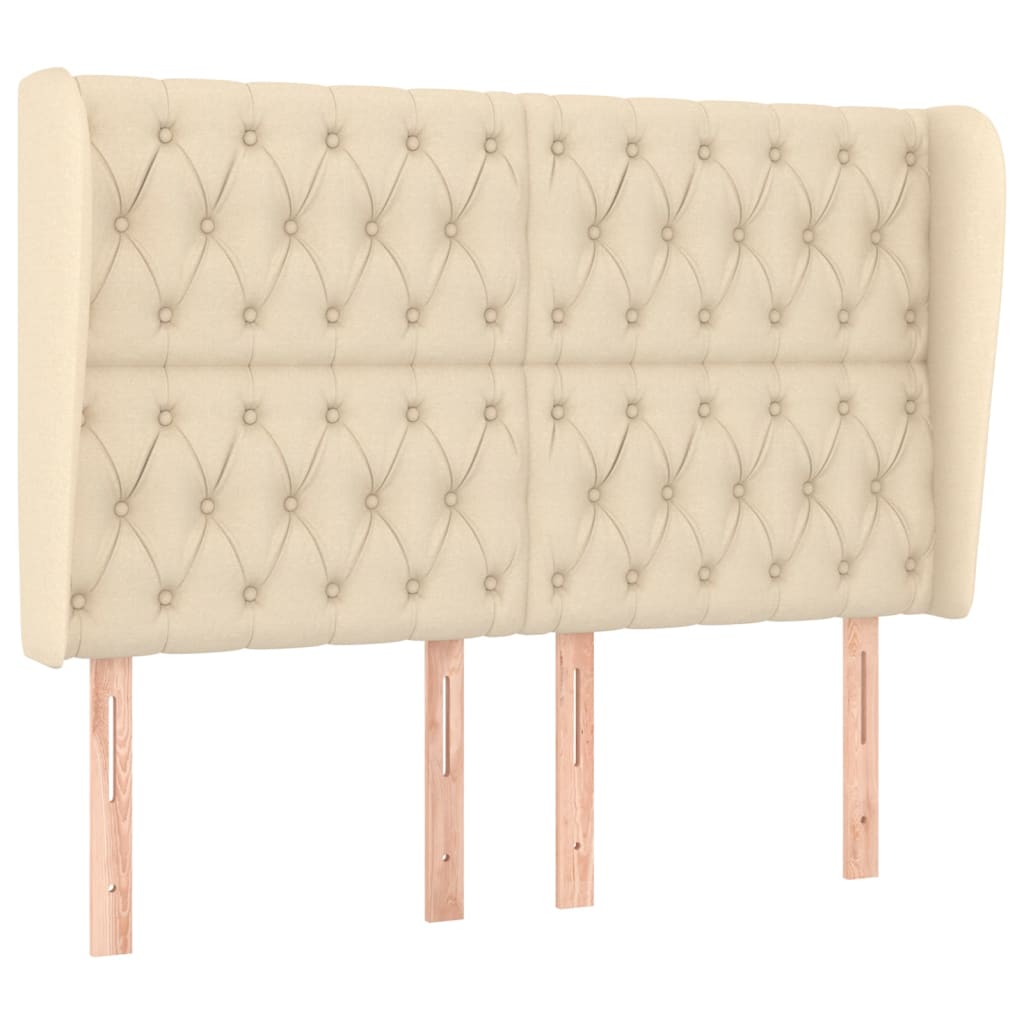 sengegavl med kanter 163x23x118/128 cm stof cremefarvet