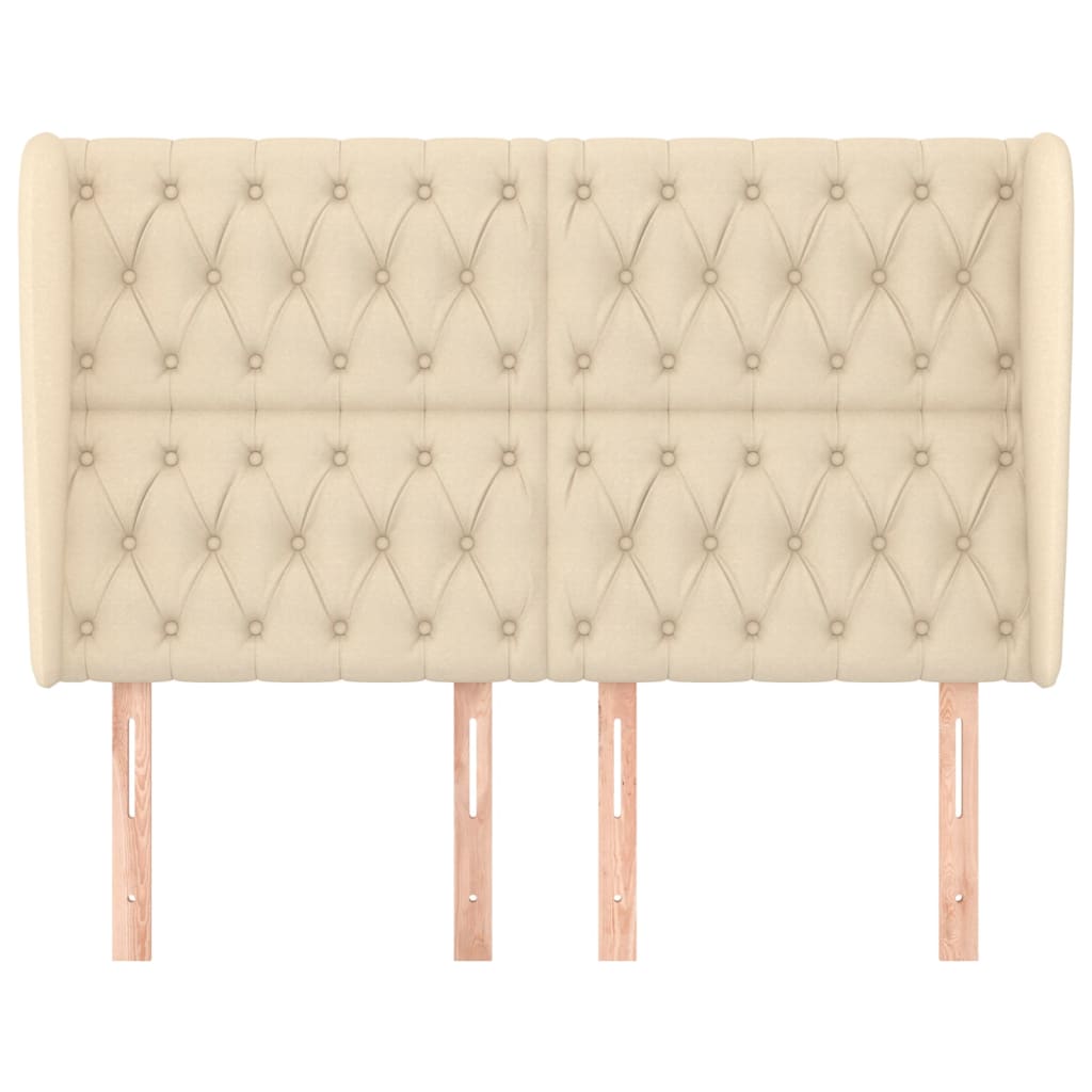sengegavl med kanter 163x23x118/128 cm stof cremefarvet