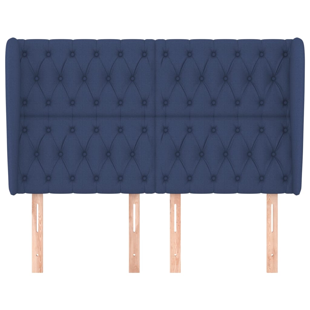 sengegavl med kanter 163x23x118/128 cm stof blå