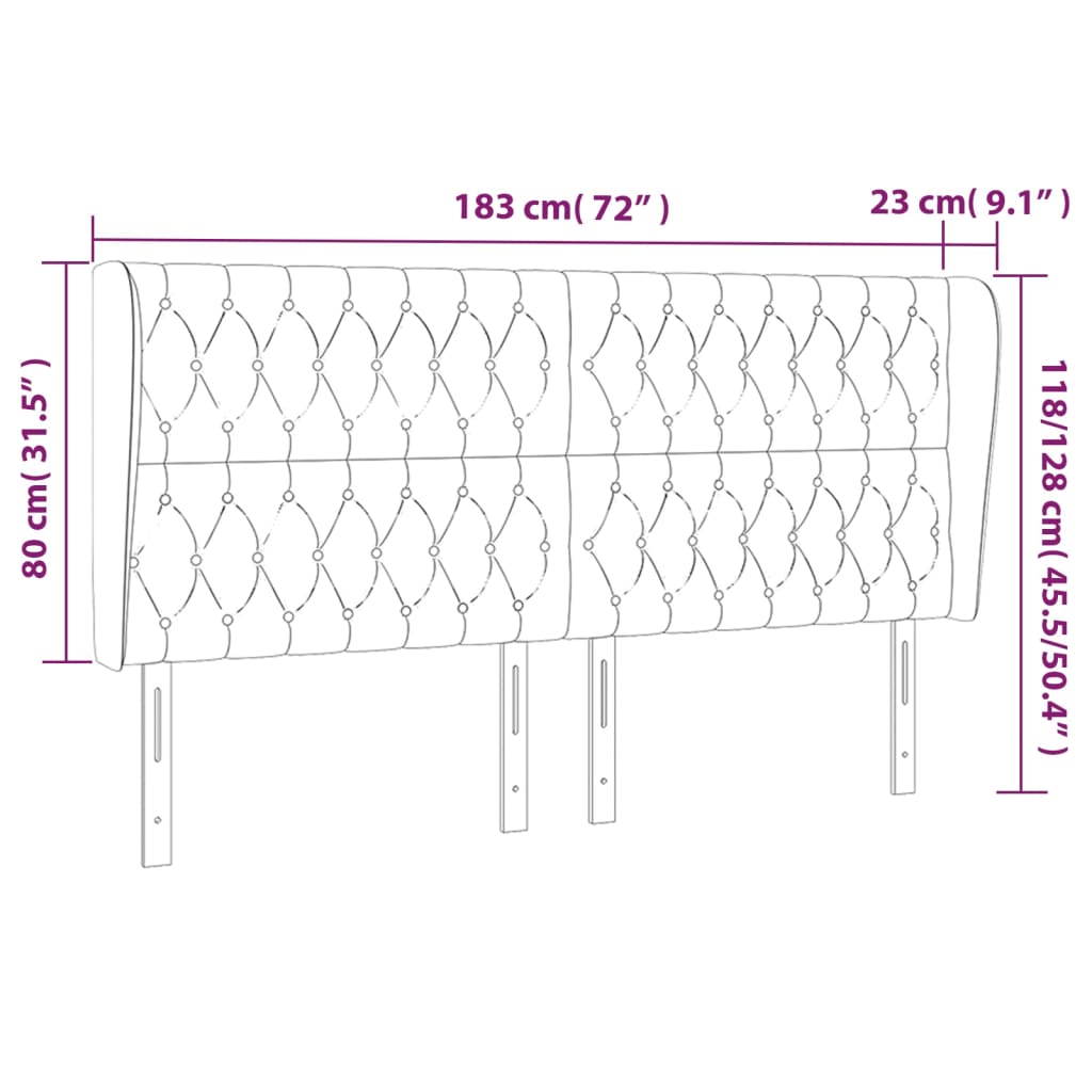 sengegavl med kanter 183x23x118/128 cm stof sort
