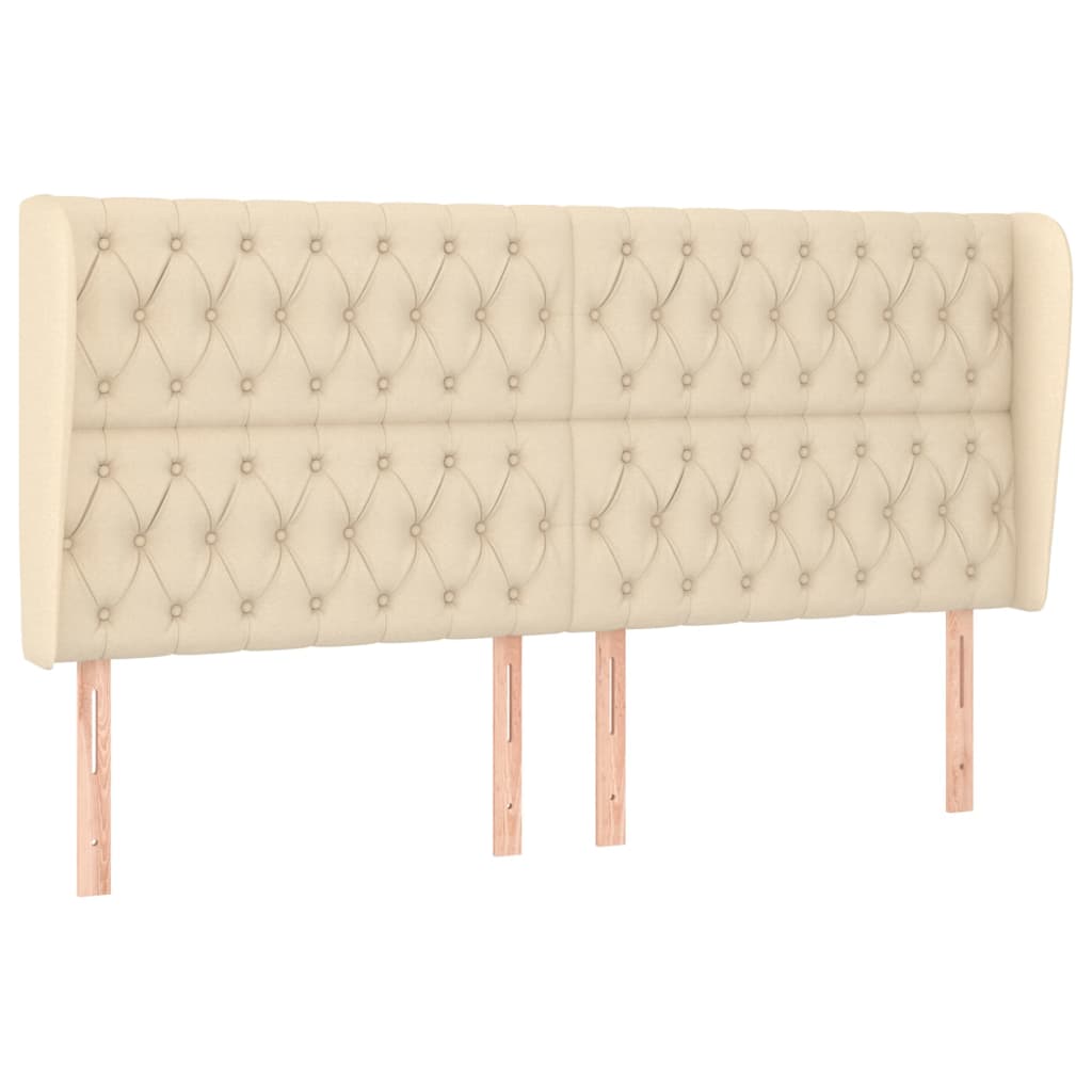 sengegavl med kanter 183x23x118/128 cm stof cremefarvet