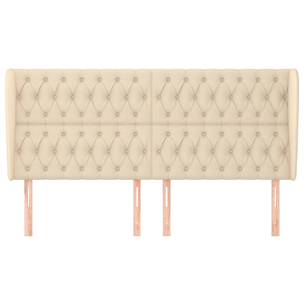 sengegavl med kanter 183x23x118/128 cm stof cremefarvet