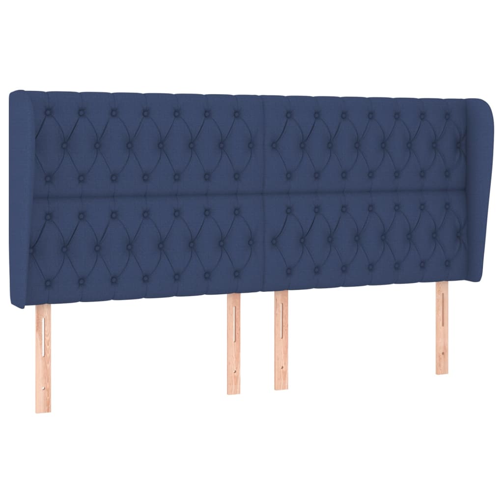 sengegavl med kanter 183x23x118/128 cm stof blå