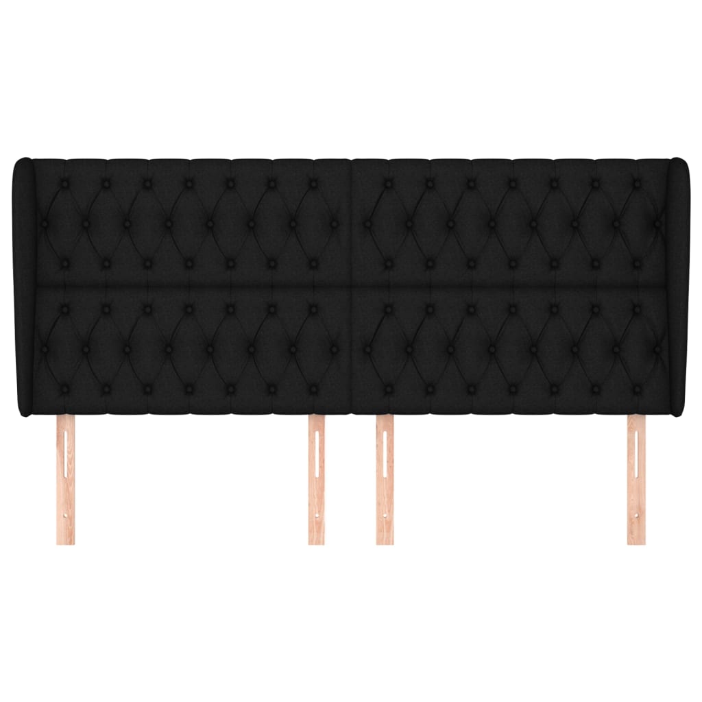 sengegavl med kanter 203x23x118/128 cm stof sort