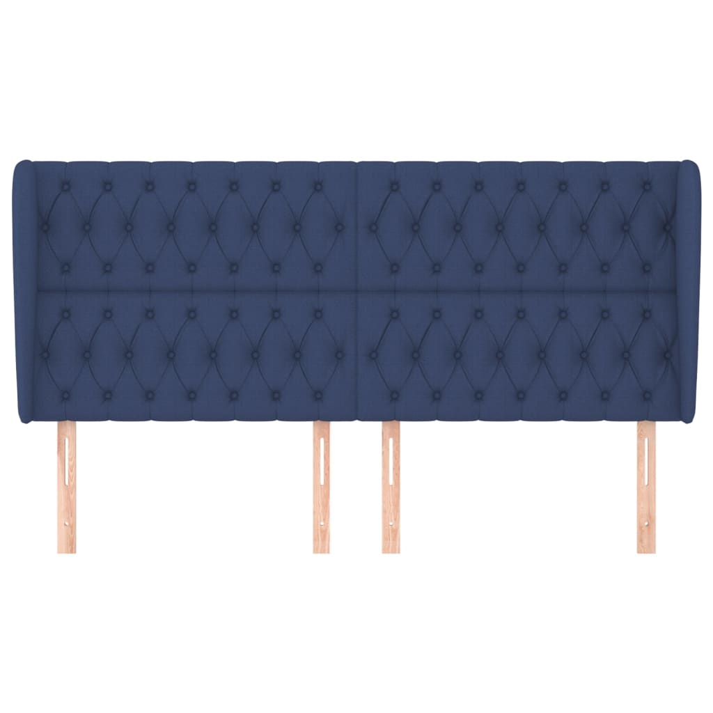 sengegavl med kanter 203x23x118/128 cm stof blå