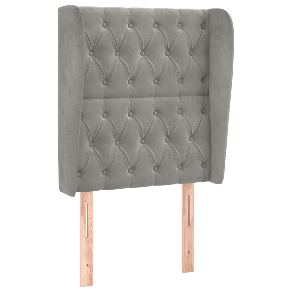 sengegavl med kanter 83x23x118/128 cm fløjl lysegrå
