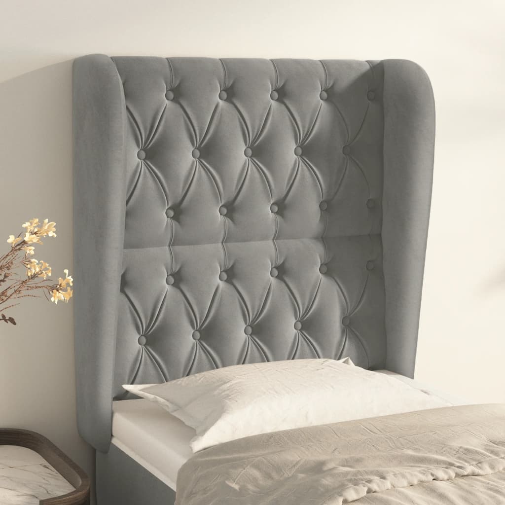 sengegavl med kanter 83x23x118/128 cm fløjl lysegrå
