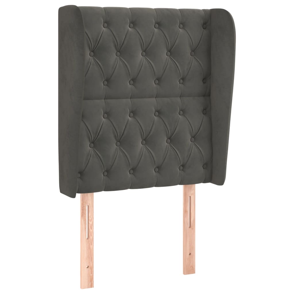 sengegavl med kanter 83x23x118/128 cm fløjl mørkegrå
