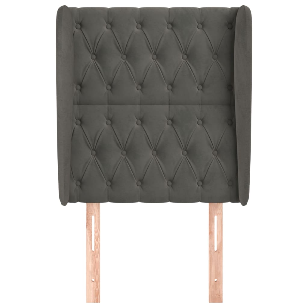 sengegavl med kanter 83x23x118/128 cm fløjl mørkegrå