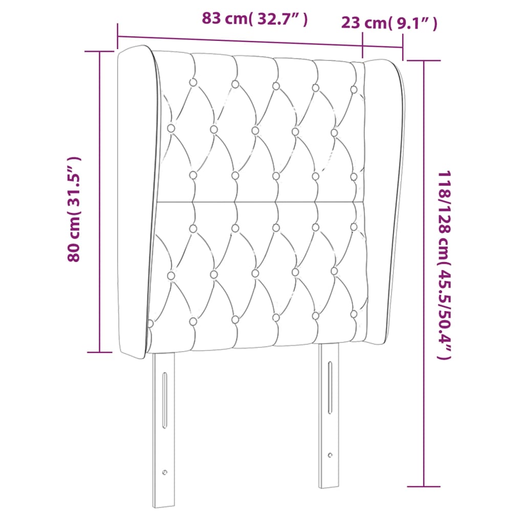 sengegavl med kanter 83x23x118/128 cm fløjl mørkegrå