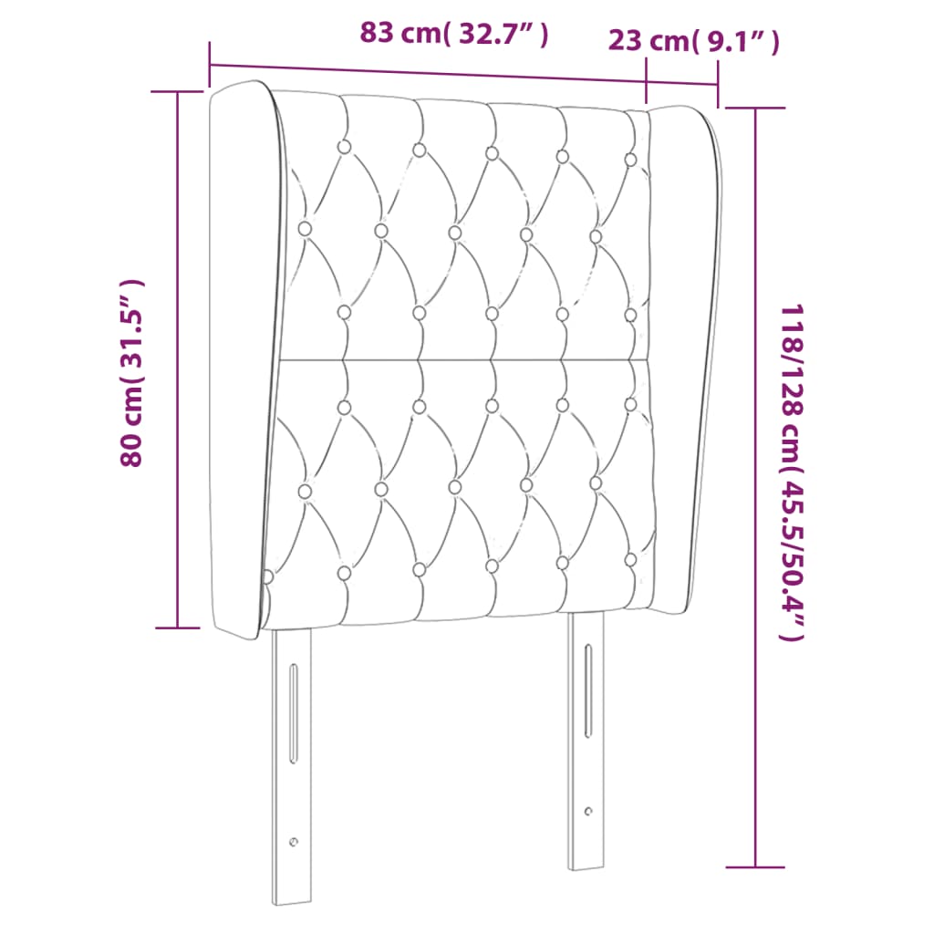 sengegavl med kanter 83x23x118/128 cm fløjl sort