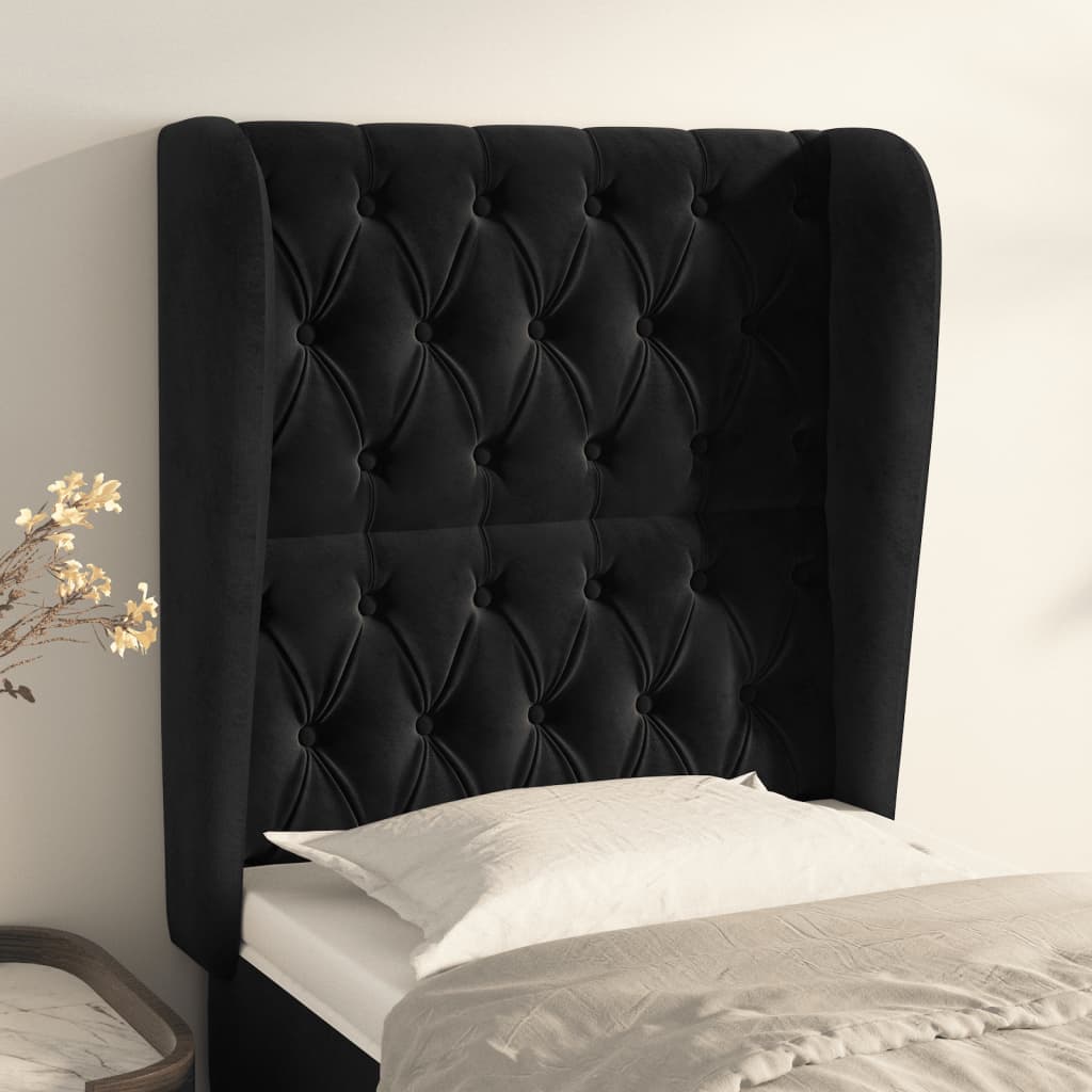 sengegavl med kanter 83x23x118/128 cm fløjl sort