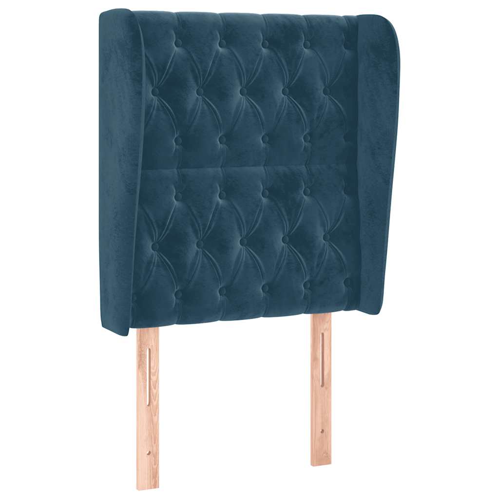 sengegavl med kanter 83x23x118/128 cm fløjl mørkeblå