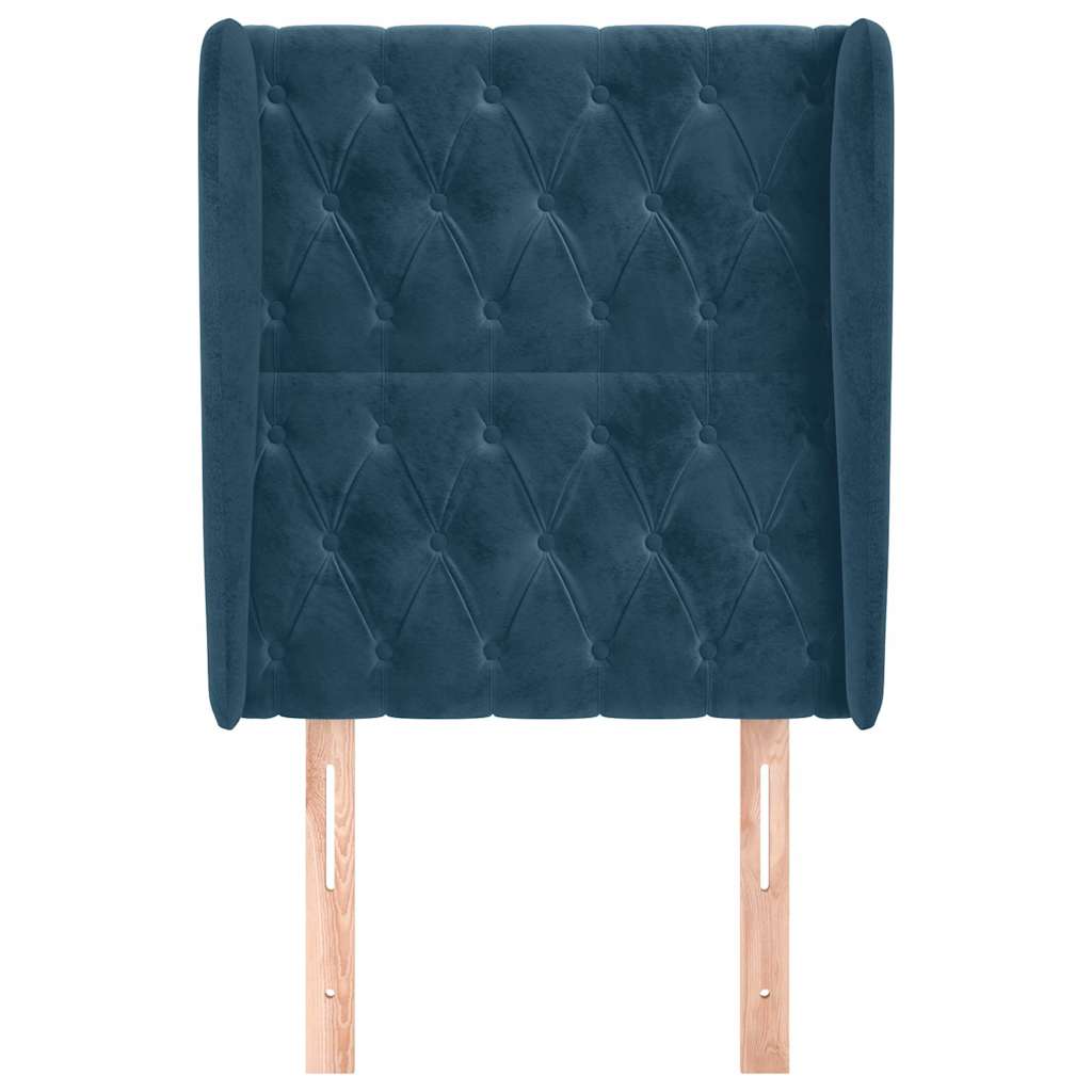 sengegavl med kanter 83x23x118/128 cm fløjl mørkeblå
