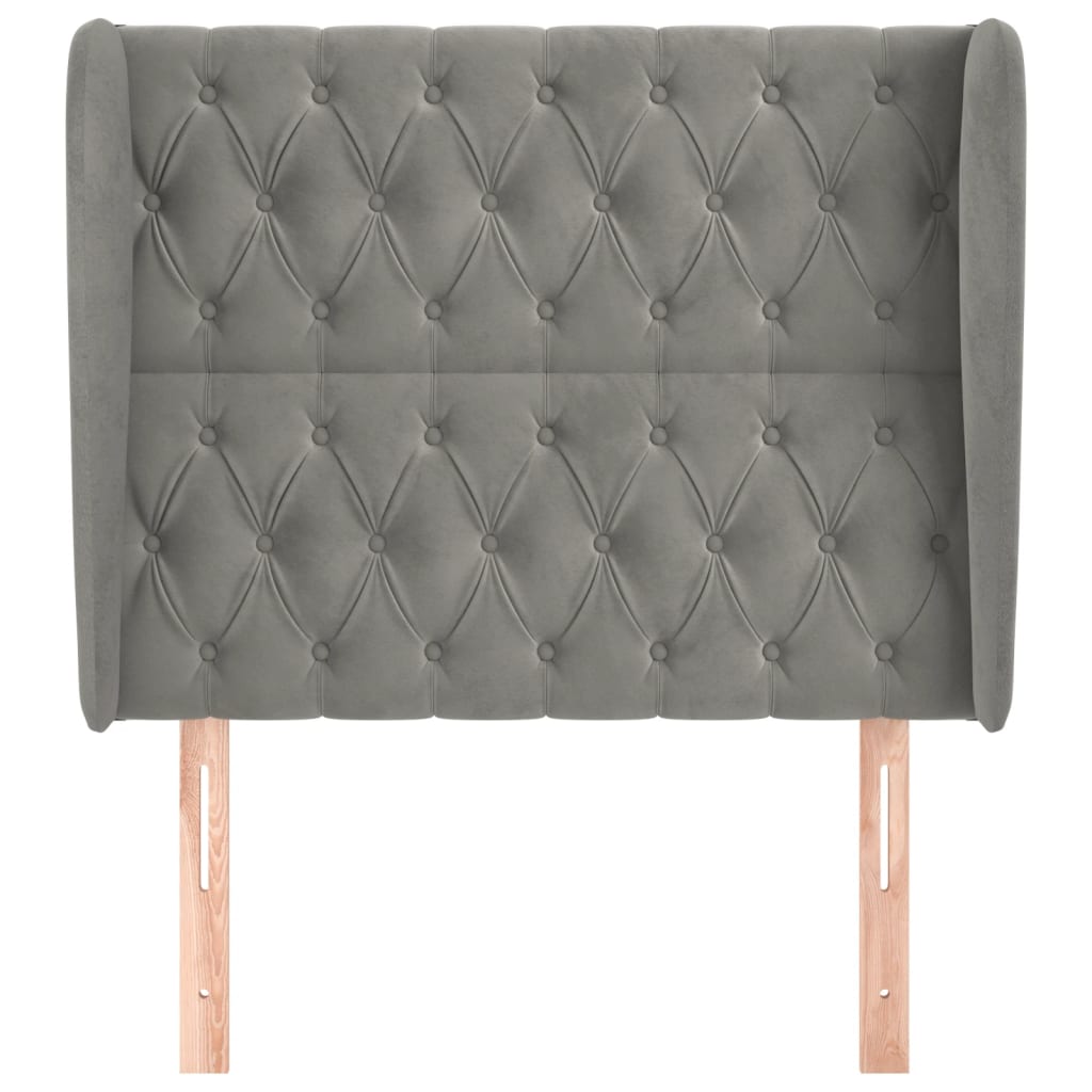 sengegavl med kanter 93x23x118/128 cm fløjl lysegrå