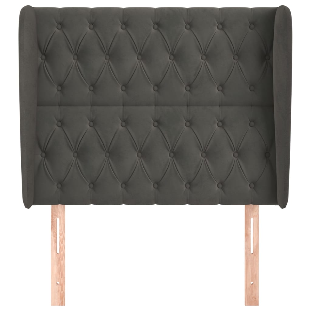 sengegavl med kanter 93x23x118/128 cm fløjl mørkegrå