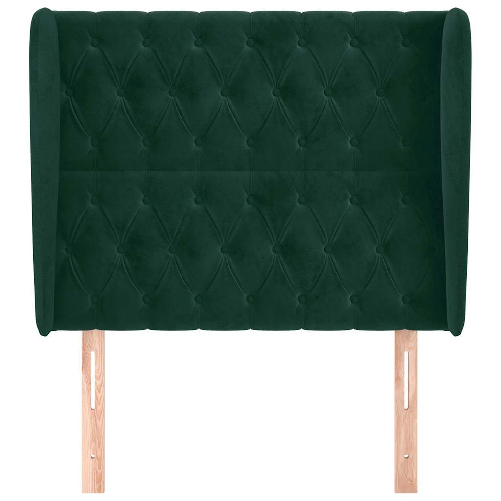 sengegavl med kanter 93x23x118/128 cm fløjl mørkegrøn