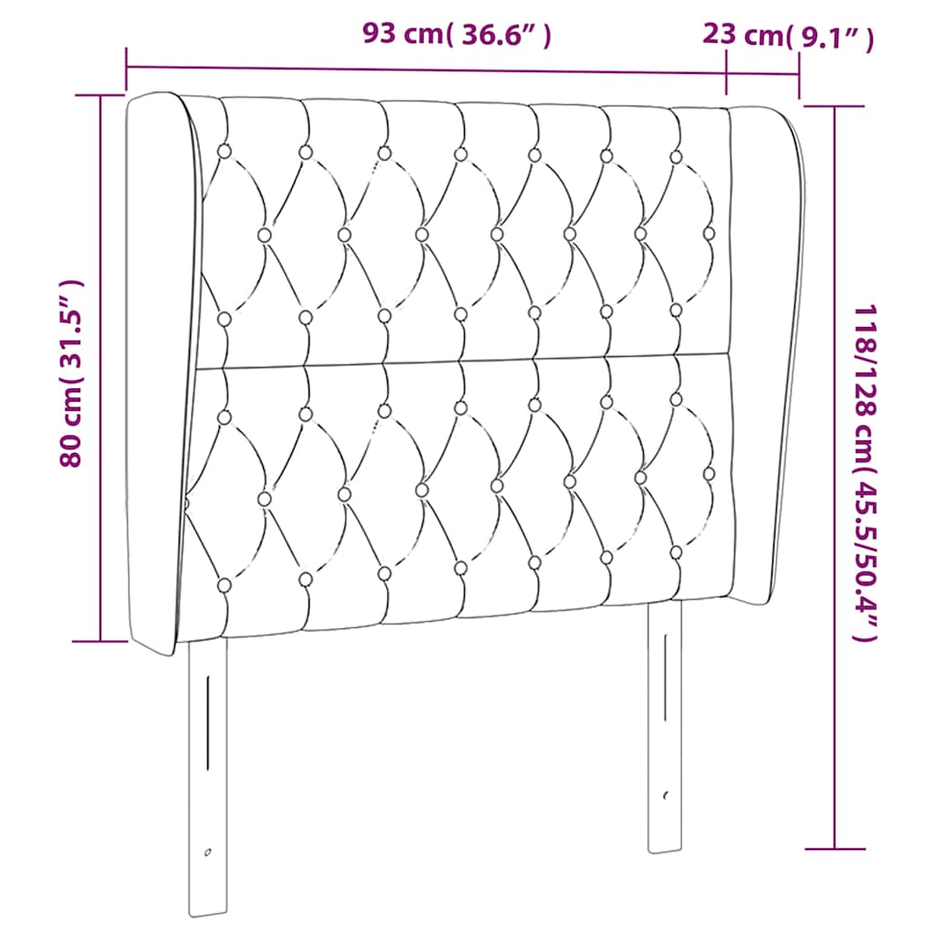 sengegavl med kanter 93x23x118/128 cm fløjl mørkegrøn