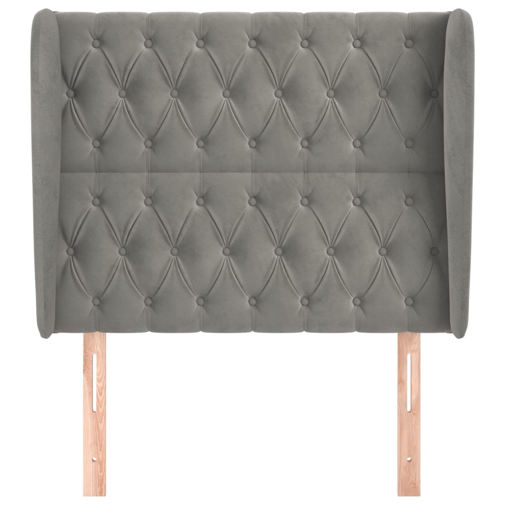 sengegavl med kanter 103x23x118/128 cm fløjl lysegrå